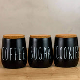 Kit 3 Latas Porta Condimentos Sugar Cookies e Coffee Potes Açúcar Biscoitos e Café 850ml OAK Preto